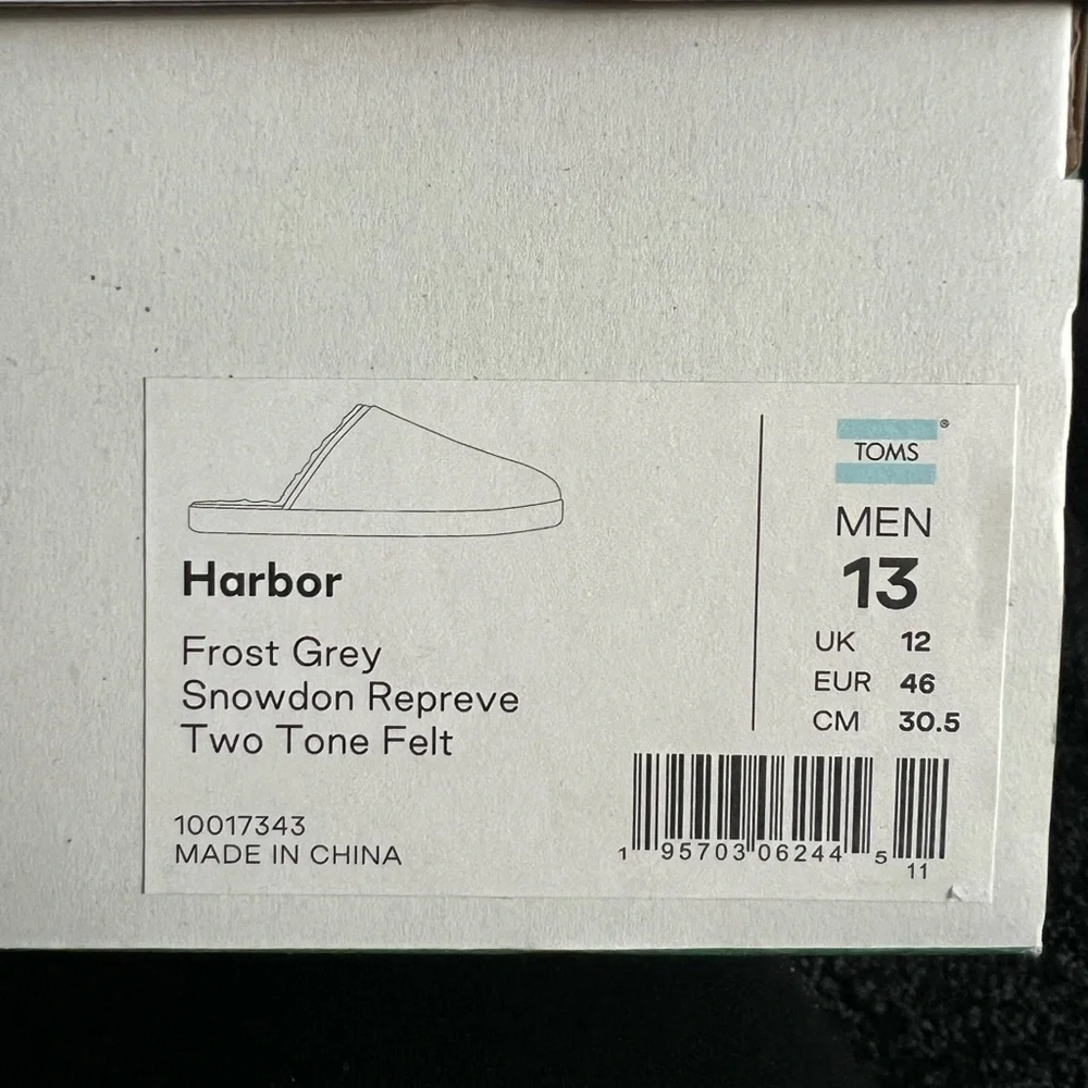 Toms Slippers Frost Grey Snowdon Repreve Two Tone Felt Size 13